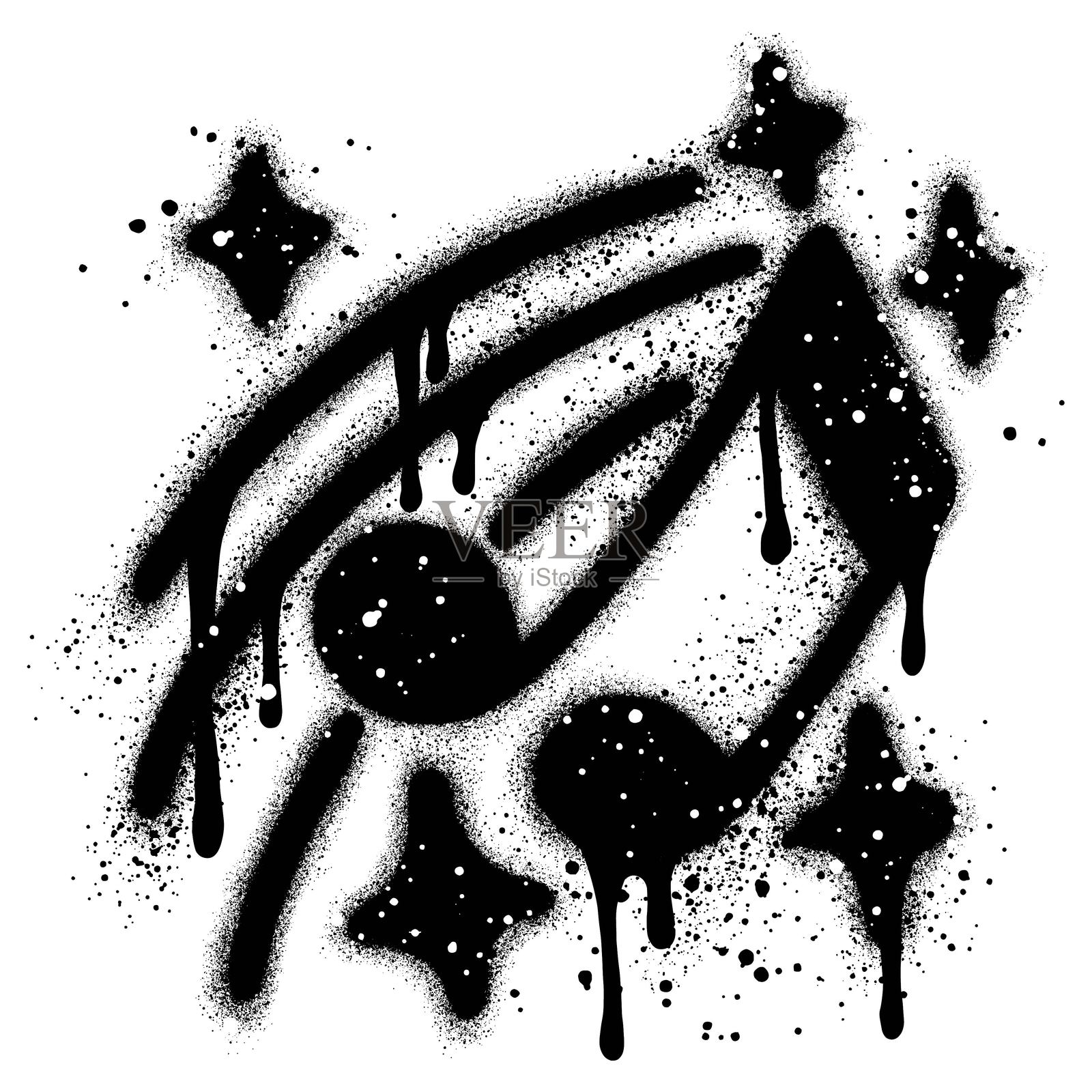 喷漆涂鸦音调图标，白色背景上喷涂的单词。带有黑色溅墨的涂鸦音乐图标，白色背景。矢量插图。插画图片素材