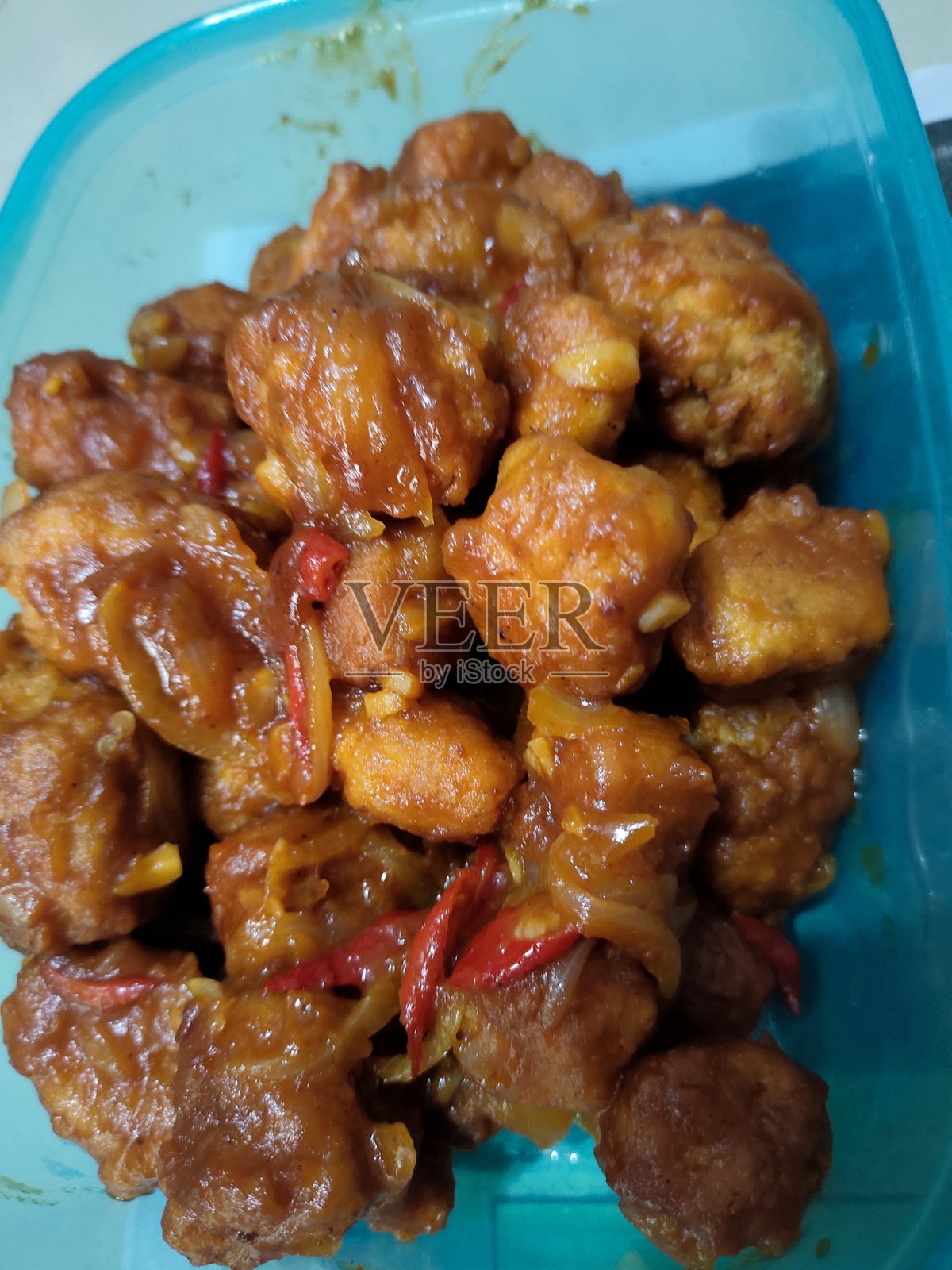 自制甜酸酱脆炸天贝照片摄影图片