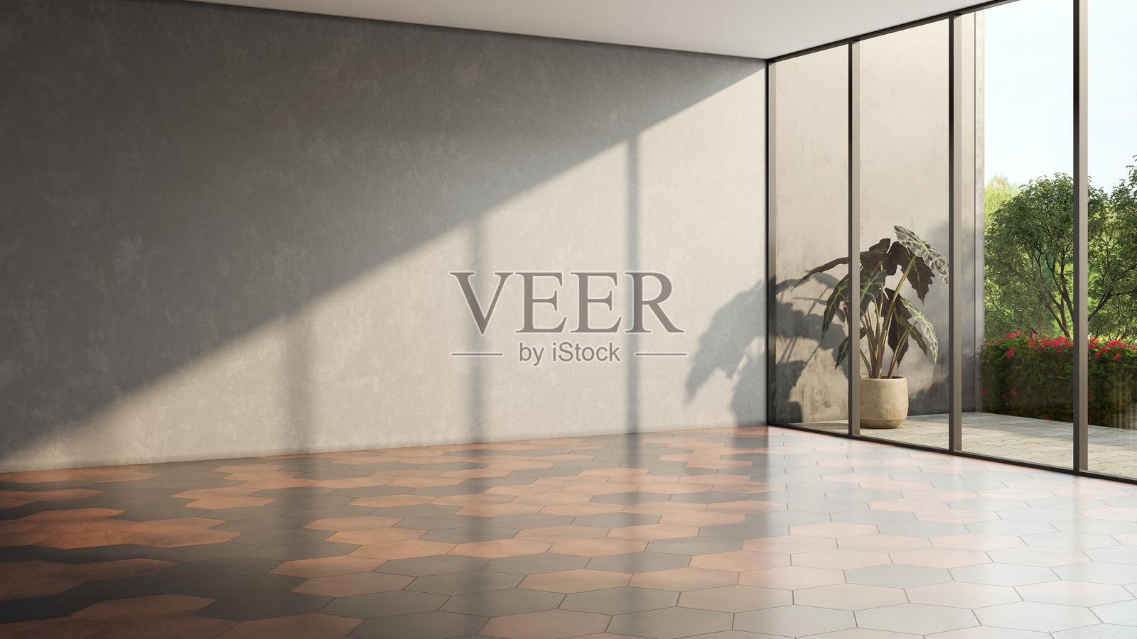 现代明亮的室内空房间3D渲染照片摄影图片