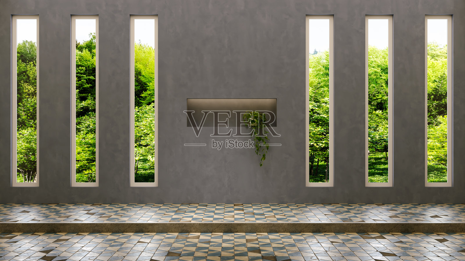 现代明亮的室内空房间3D渲染照片摄影图片