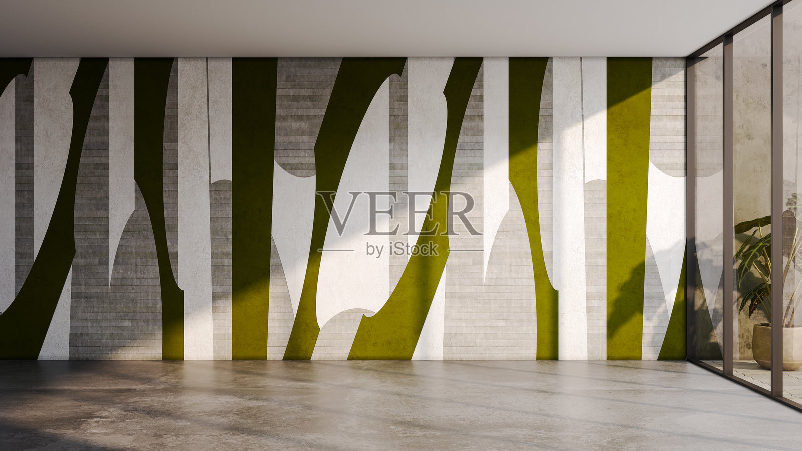 现代明亮的室内空房间3D渲染照片摄影图片