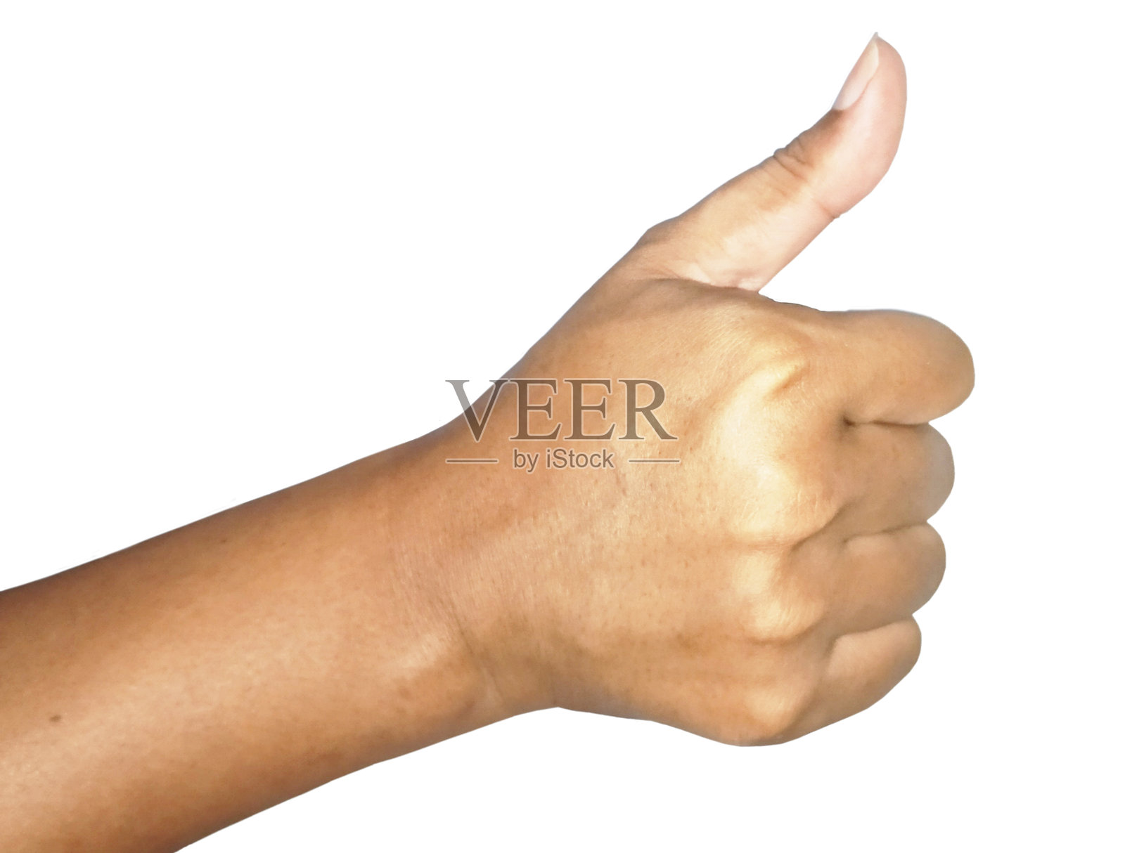 男性手在白色背景上做出竖起大拇指的手势照片摄影图片