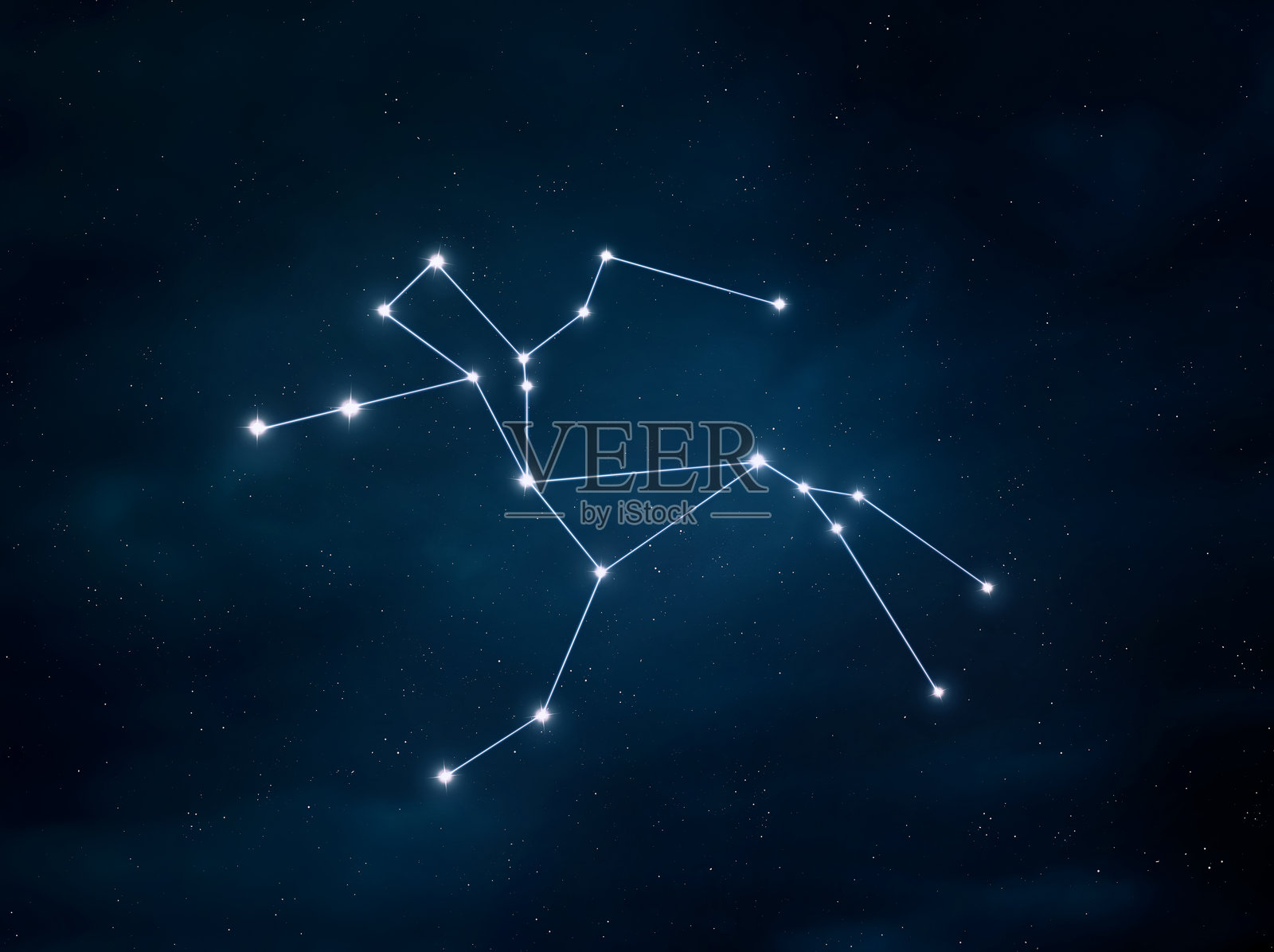 天蝎座星座在天空中。孤立的星团。照片摄影图片