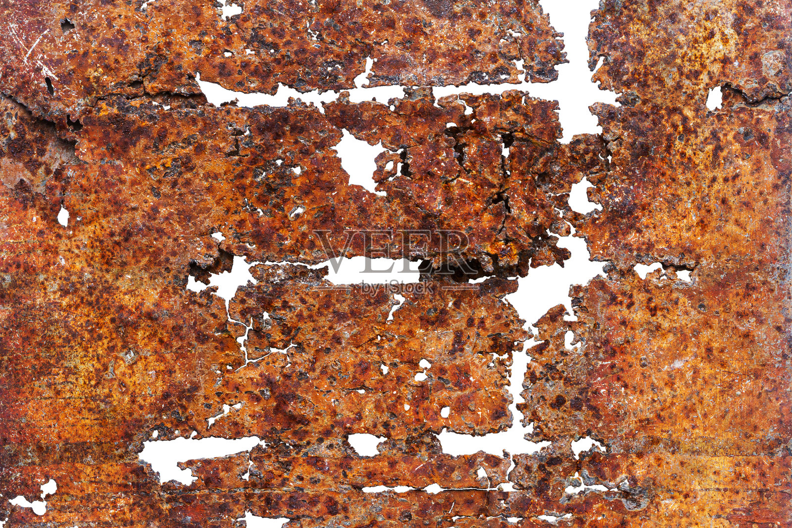 白色背景上孤立的生锈铁块特写照片摄影图片