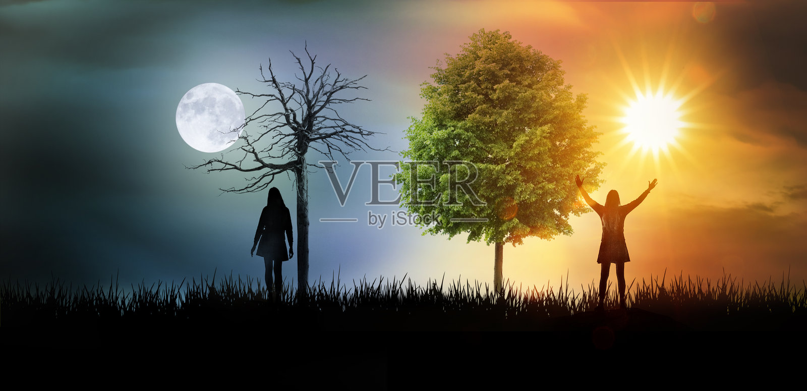 女性在风景中的剪影照片摄影图片