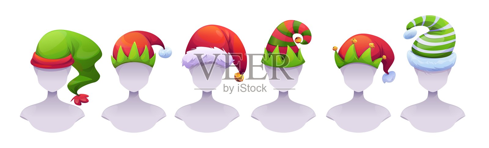 圣诞精灵帽子在模特头上的展示合集插画图片素材