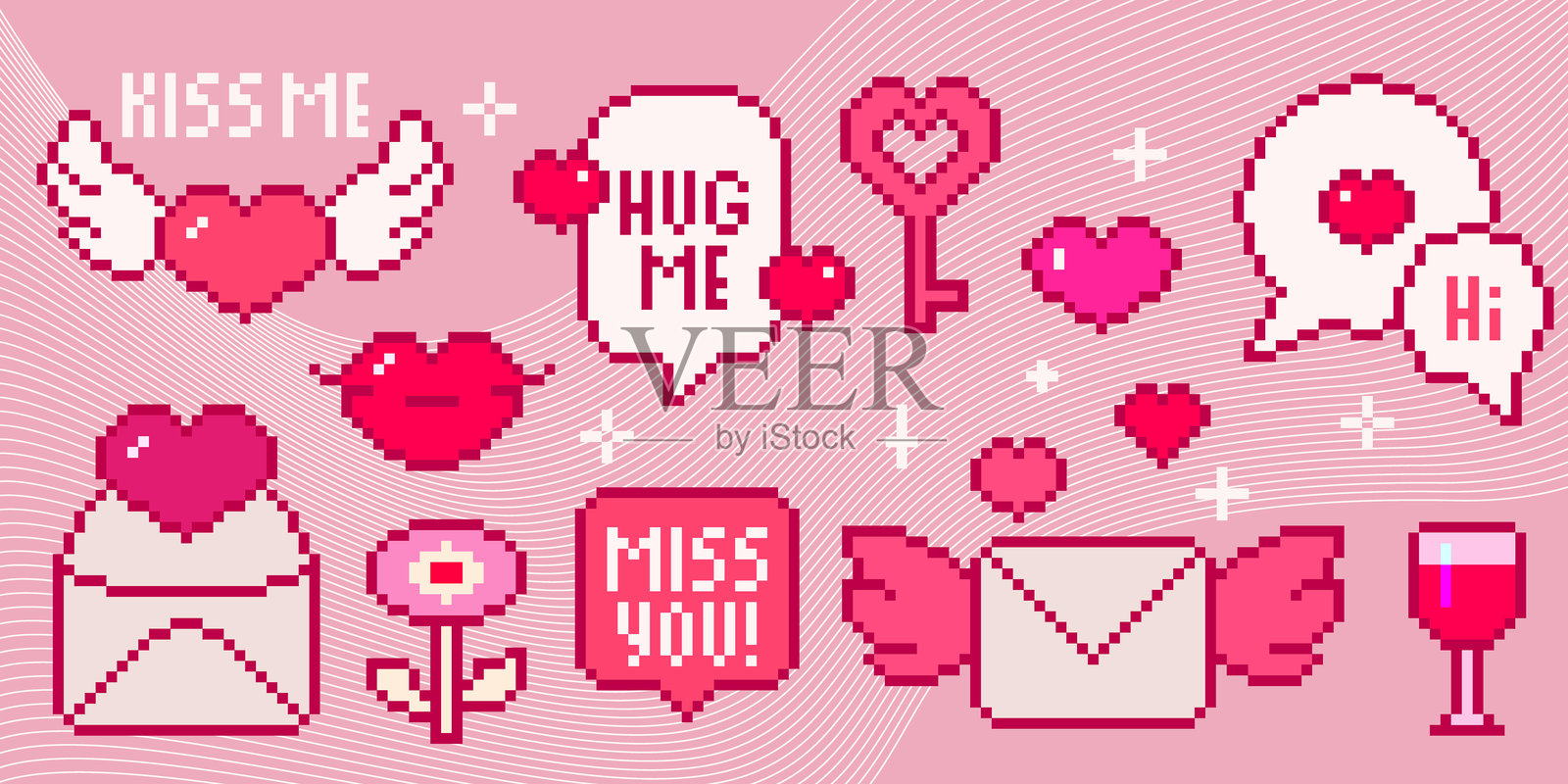 粉色像素艺术情人节系列插画图片素材