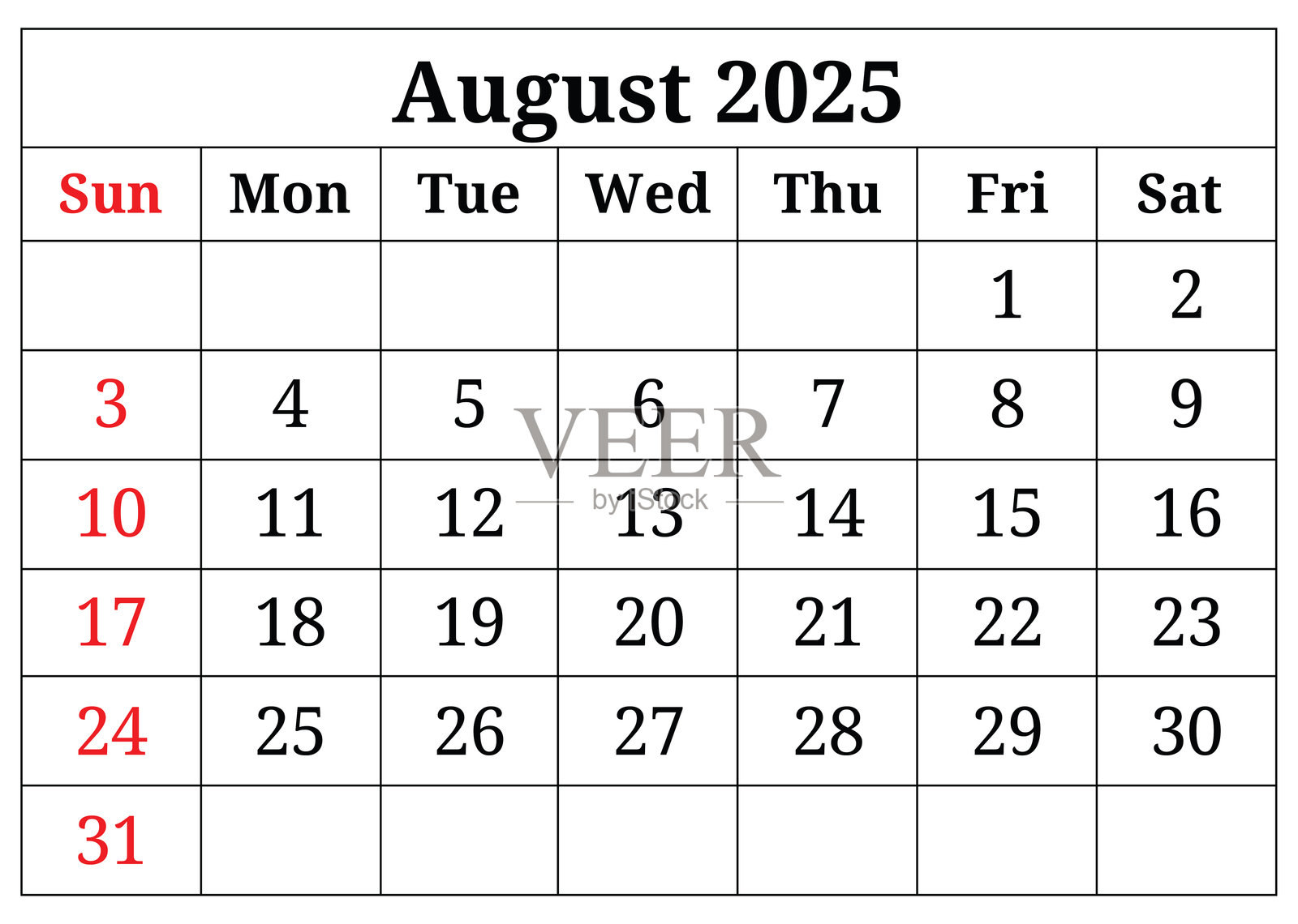 2025年8月英文月历插图照片摄影图片