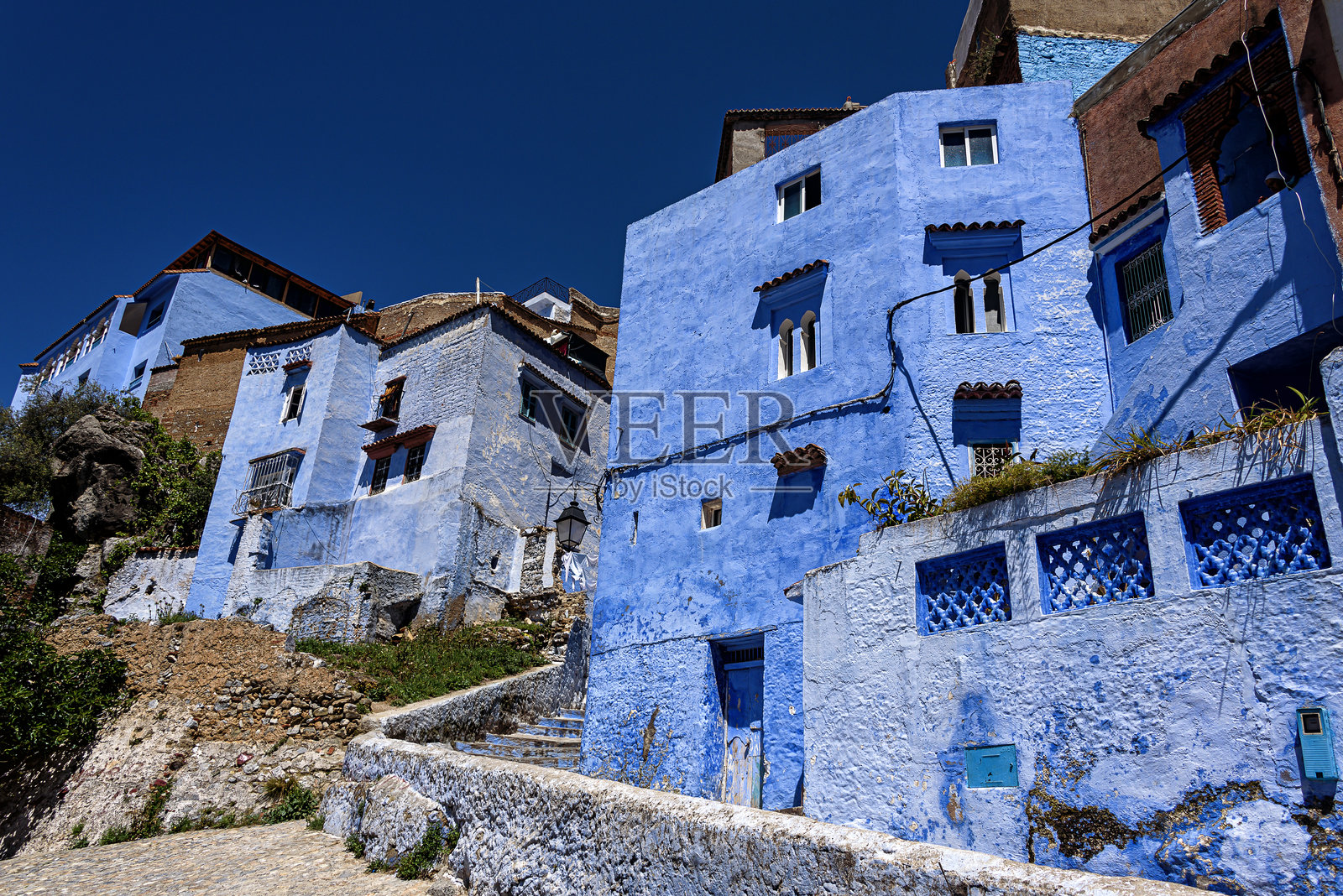 摩洛哥舍夫沙万美丽的蓝色麦地那风景。照片摄影图片