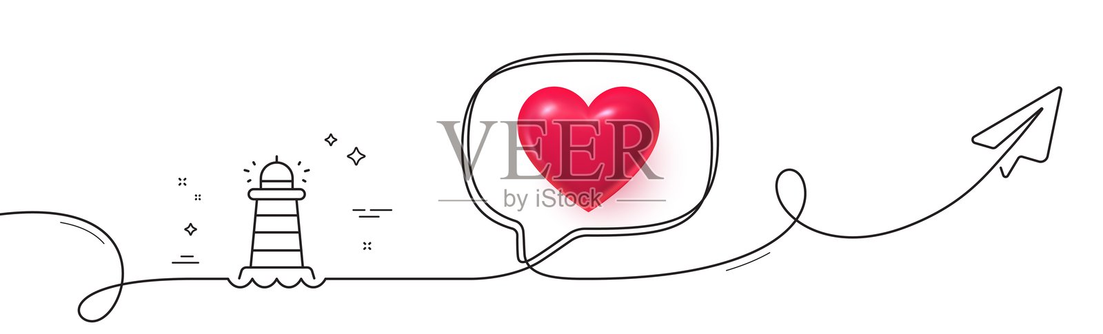 灯塔线条图标。探照灯塔标志。信标。带平面的连续线。矢量图。插画图片素材
