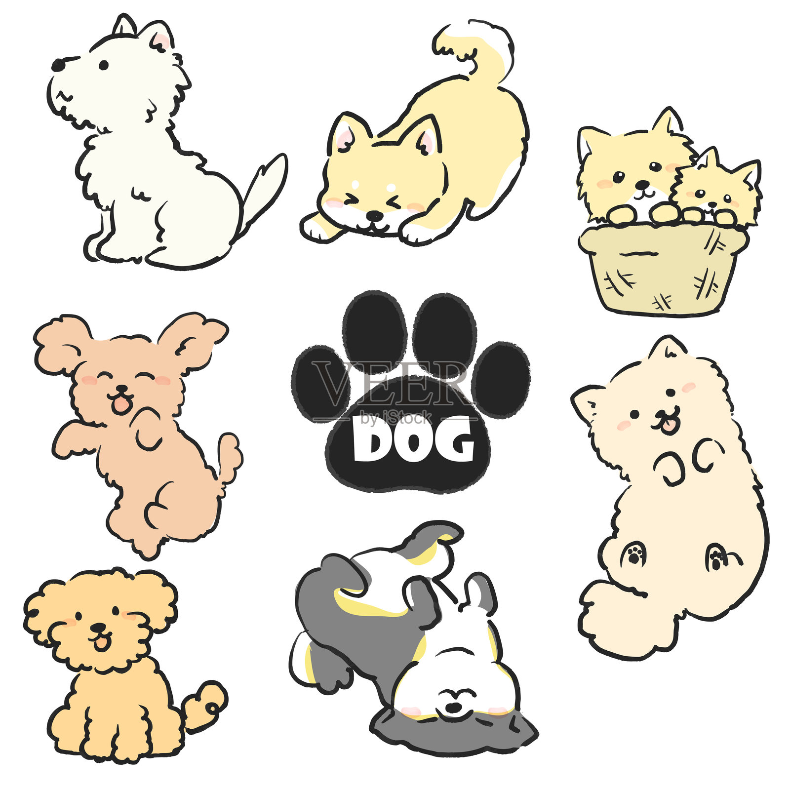 各种狗狗的可爱姿势插图集插画图片素材