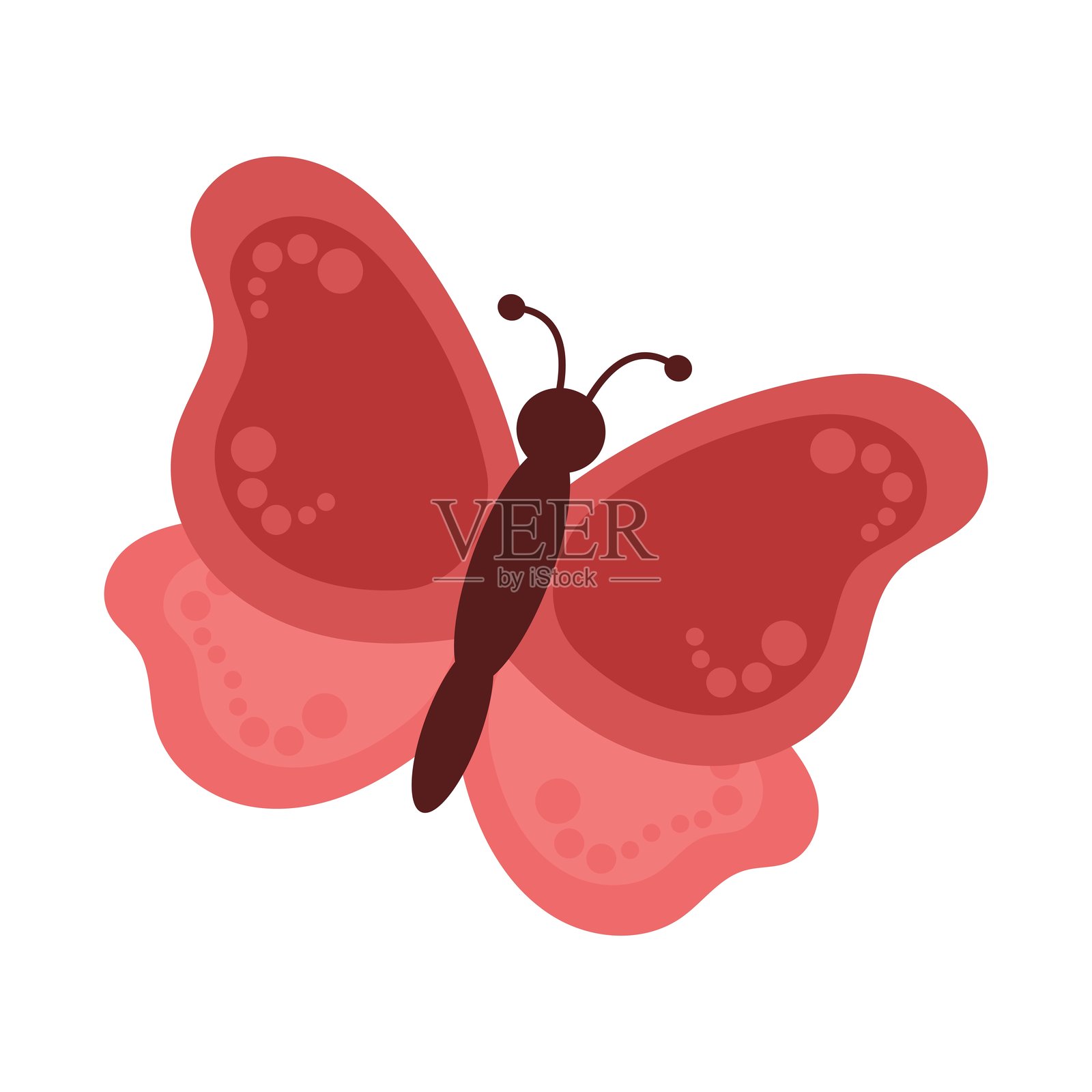 可爱的红色蝴蝶风格插图，展现不同深浅的红色。插画图片素材