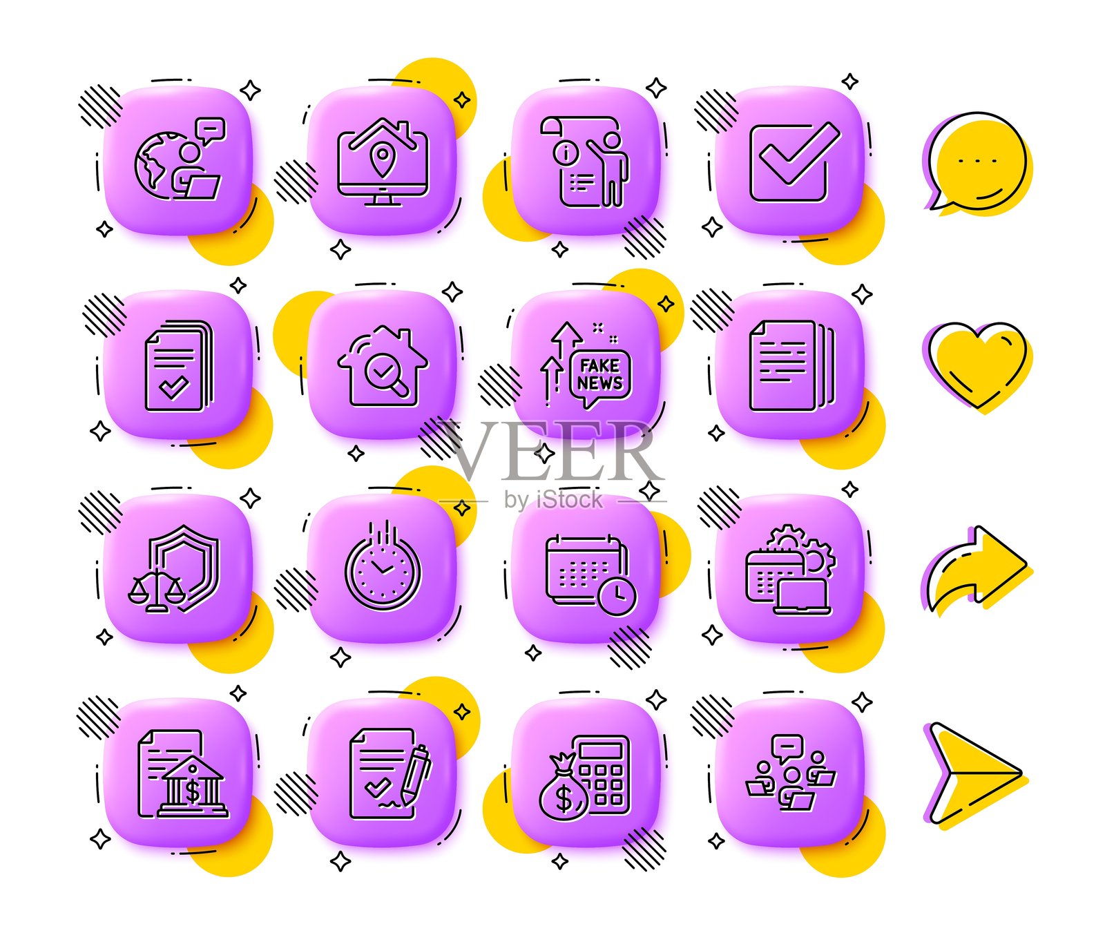 批准的协议、手册和外包工作线条图标。用于网页应用、打印。应用程序3D按钮图标。矢量图。插画图片素材