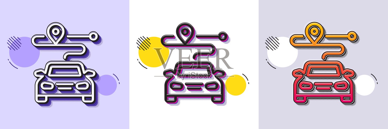 旅程线图标。道路路径标志。半色调点阵图案。矢量图。插画图片素材