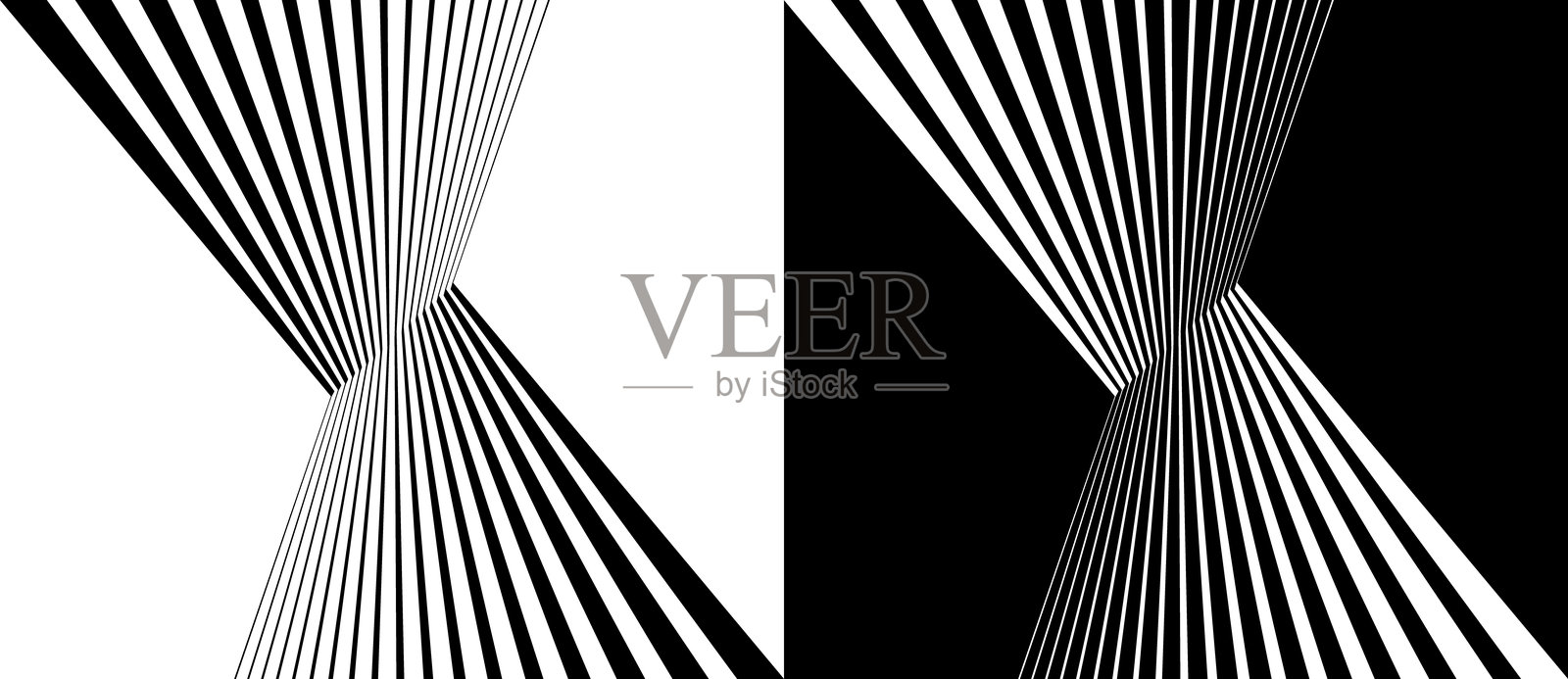 抽象背景与线条图案。透视网格矢量。黑色形状在白色背景上，以及相同的白色形状在黑色侧面。插画图片素材