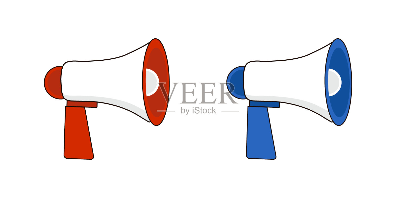 蓝色和红色的扩音器矢量图，白色背景插画图片素材