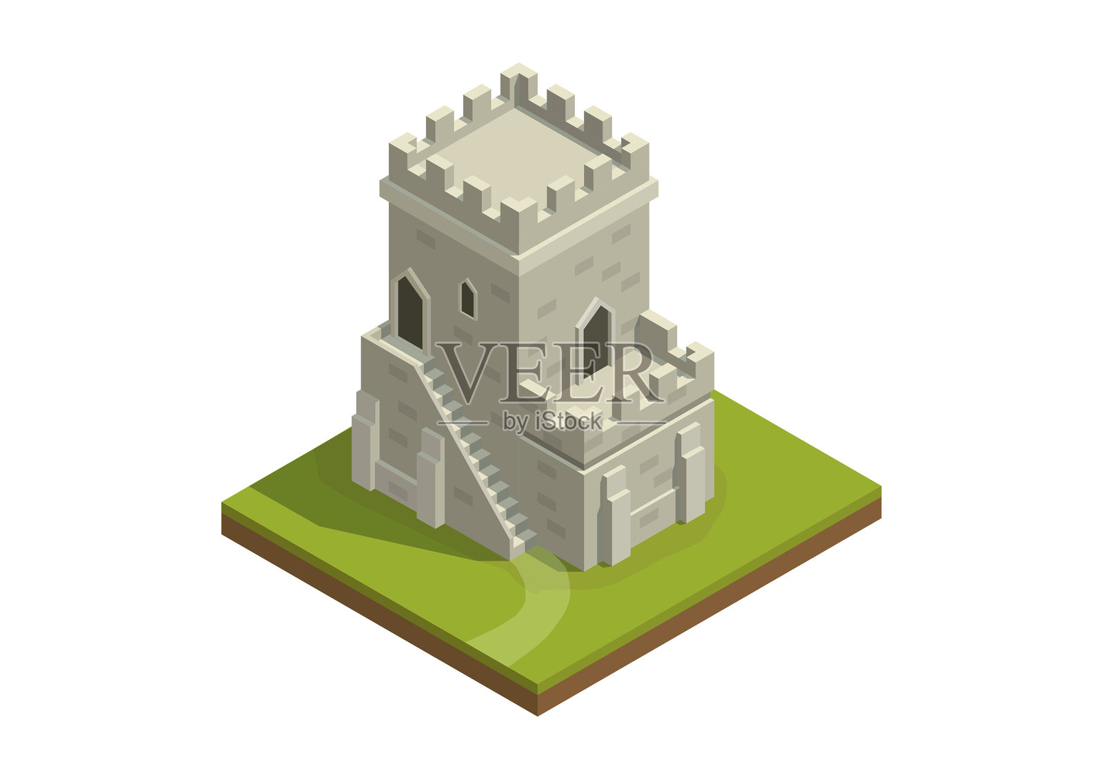 等距视角的古老塔楼城堡插画图片素材