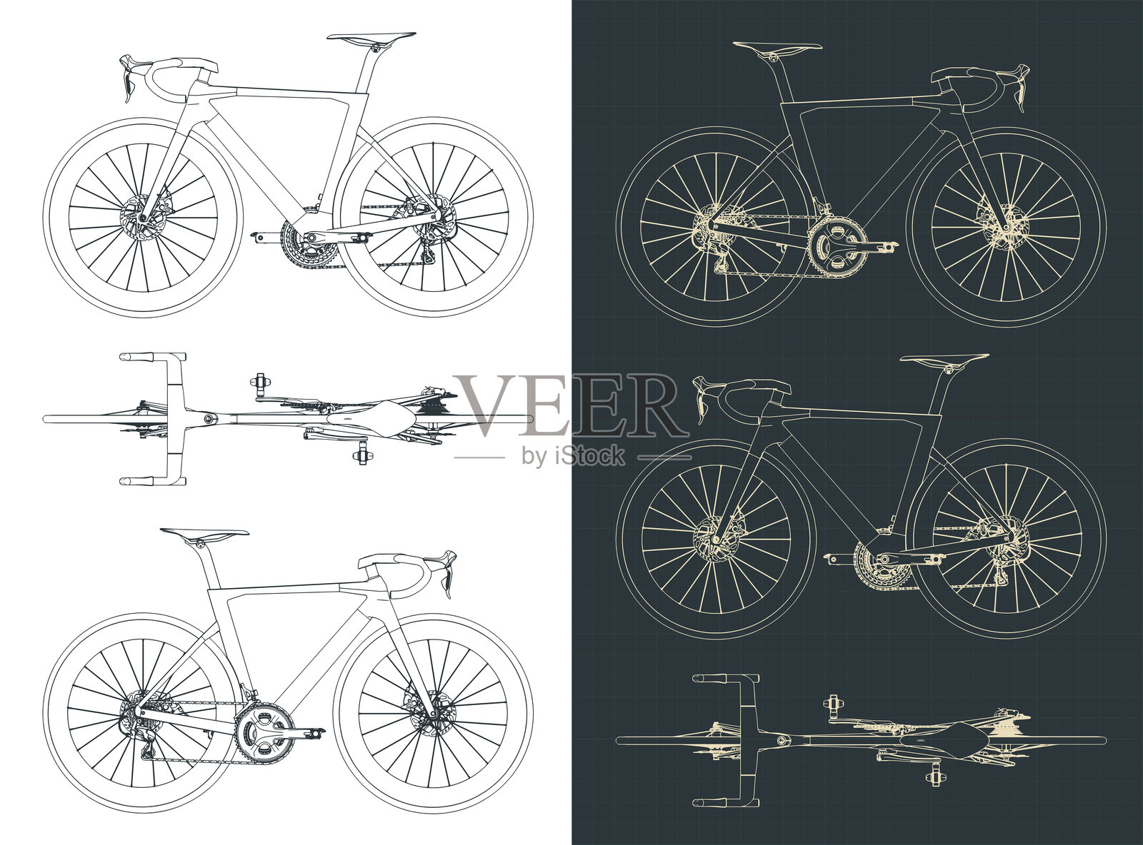 碳纤维公路自行车蓝图插图插画图片素材