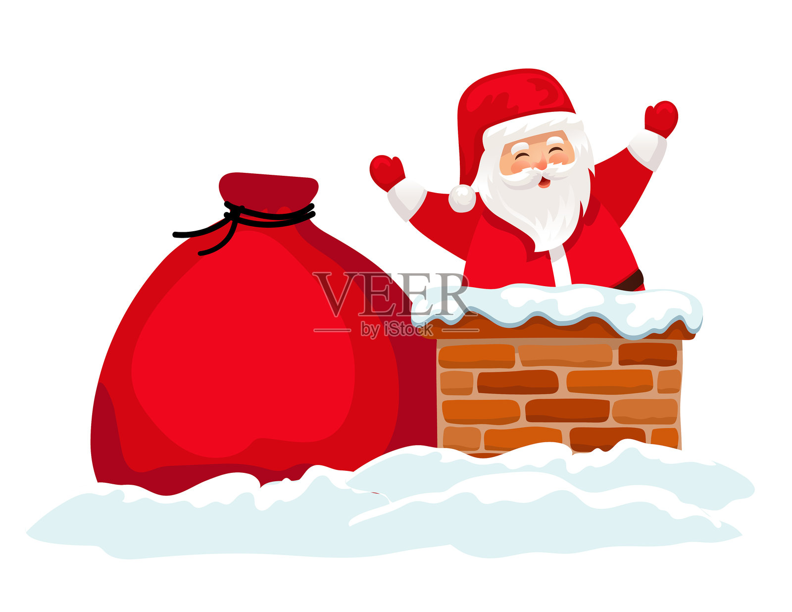 可爱的圣诞老人从烟囱里出来，背景透明插画图片素材