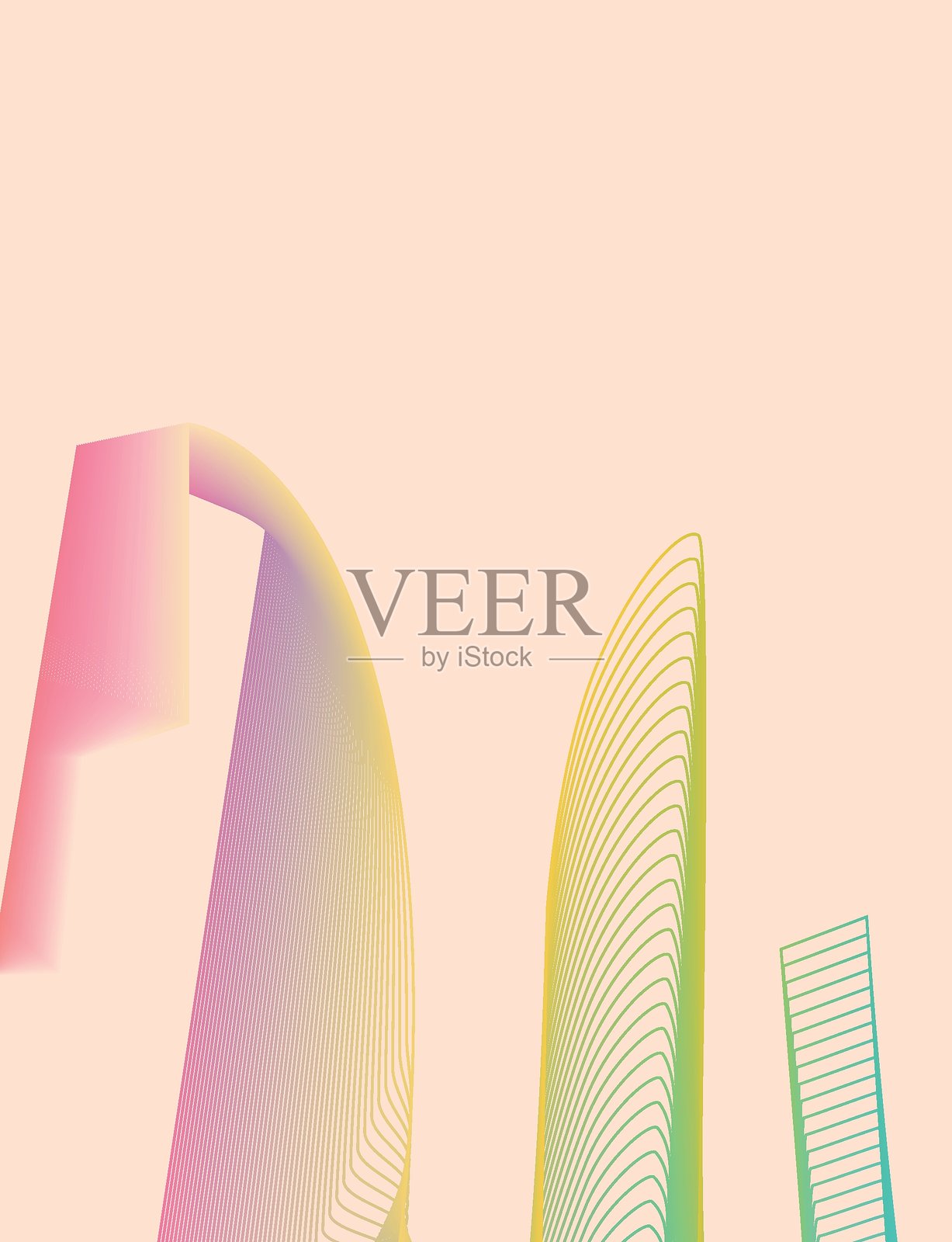 现代城市建筑结构的极简线条色彩海报背景插画图片素材