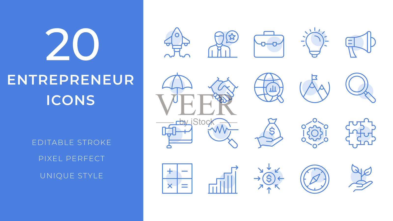 企业家图标集。20个可编辑的线条矢量插图插画图片素材