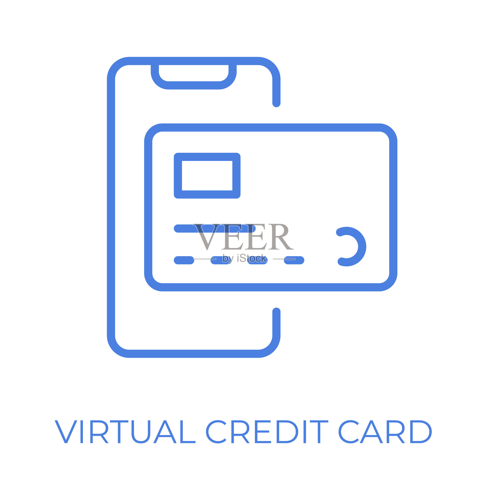 虚拟信用卡可编辑的线条矢量插图插画图片素材