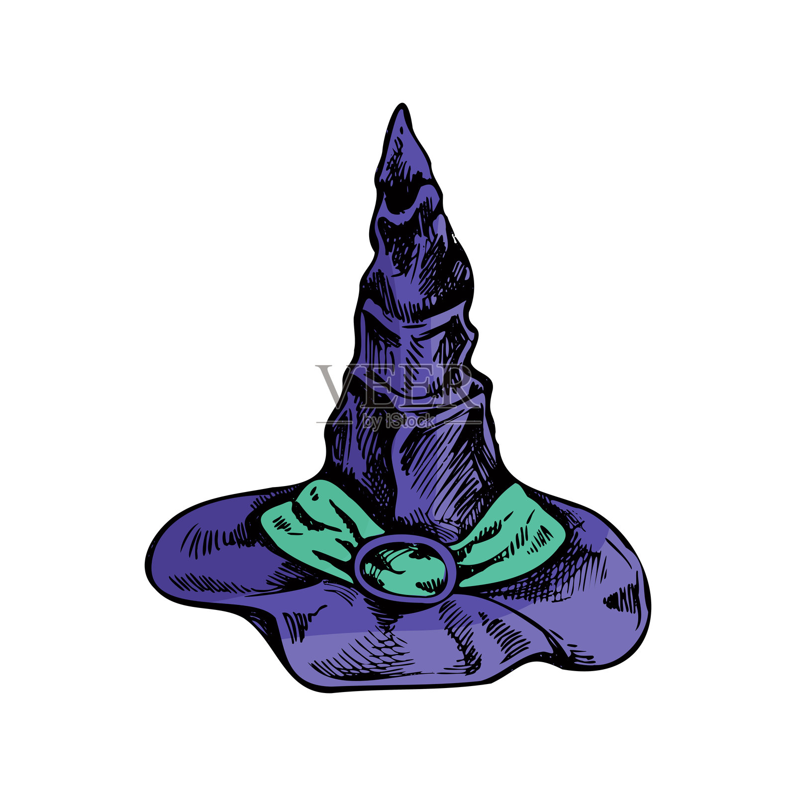 万圣节的复古插图。手绘的女巫尖顶帽草图。矢量插图。插画图片素材