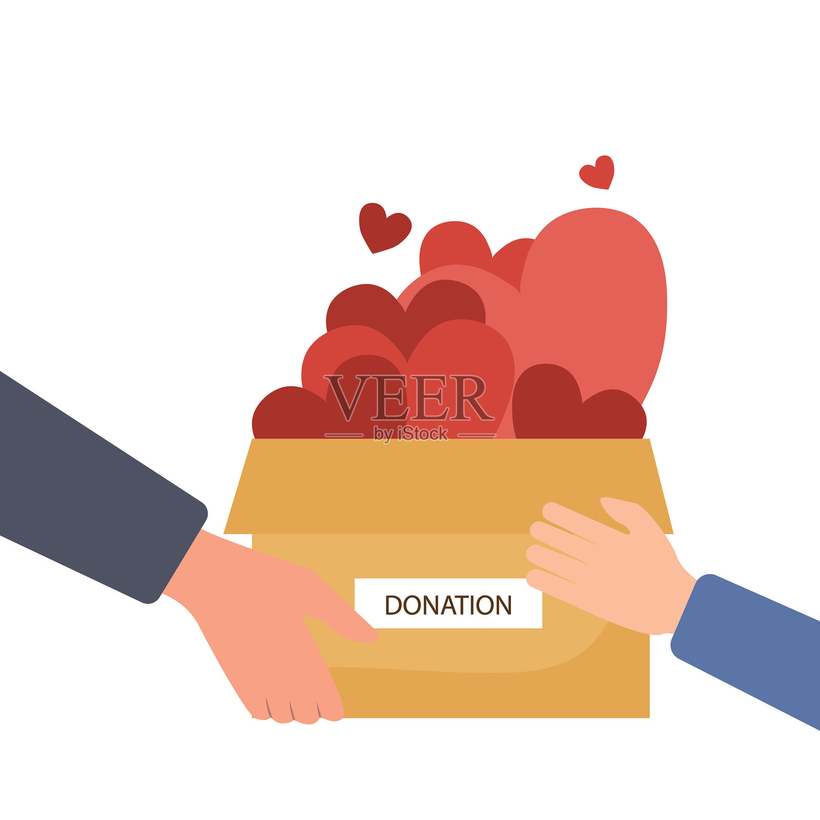 带心形的捐款箱，心形从箱子里飞出，矢量插图。插画图片素材