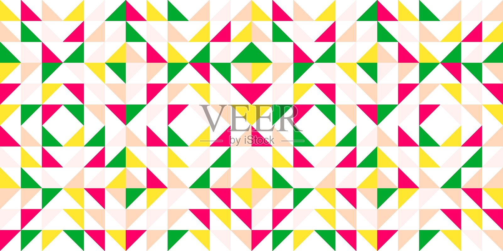 几何拼布灵感的无缝矢量图案，鲜艳的红色、绿色和黄色插画图片素材