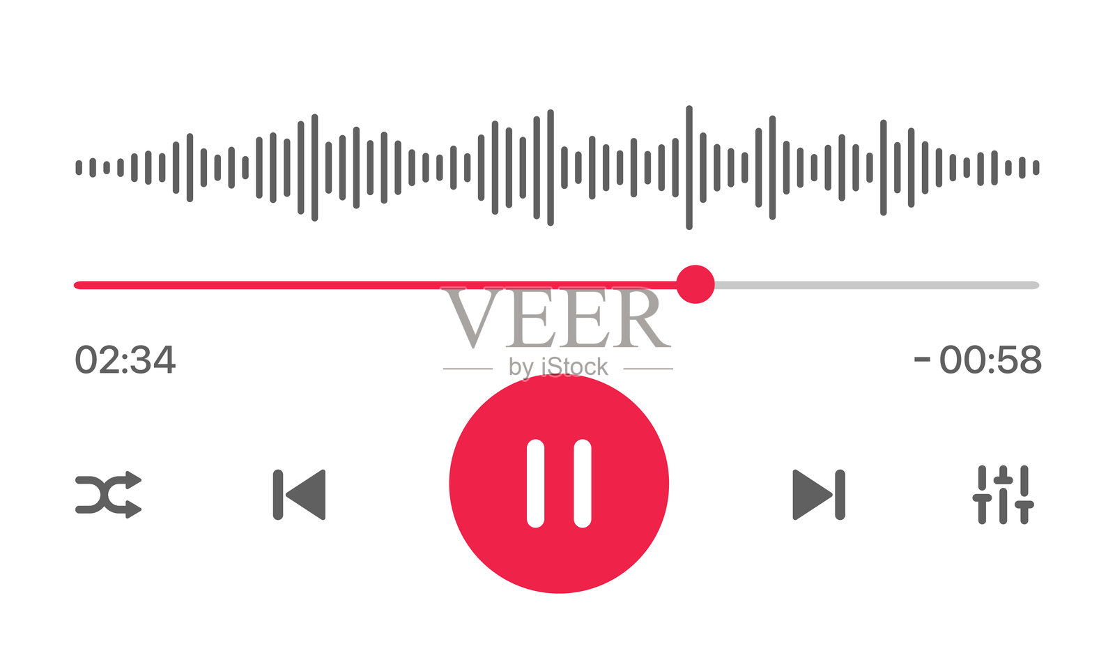 媒体音乐播放器界面，孤立在白色背景上。多媒体框架模板。直播窗口的模型，播放器。在线广播。多媒体导航和音乐应用程序。插画图片素材