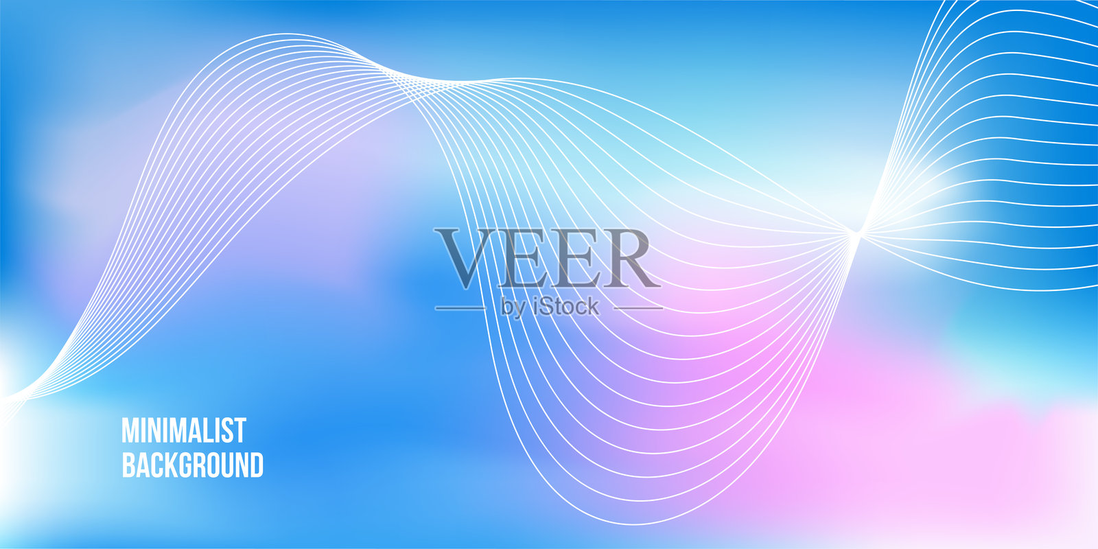 抽象蓝色渐变背景，带有发光波浪线。适用于横幅、海报、封面、宣传册和传单的极简设计。插画图片素材