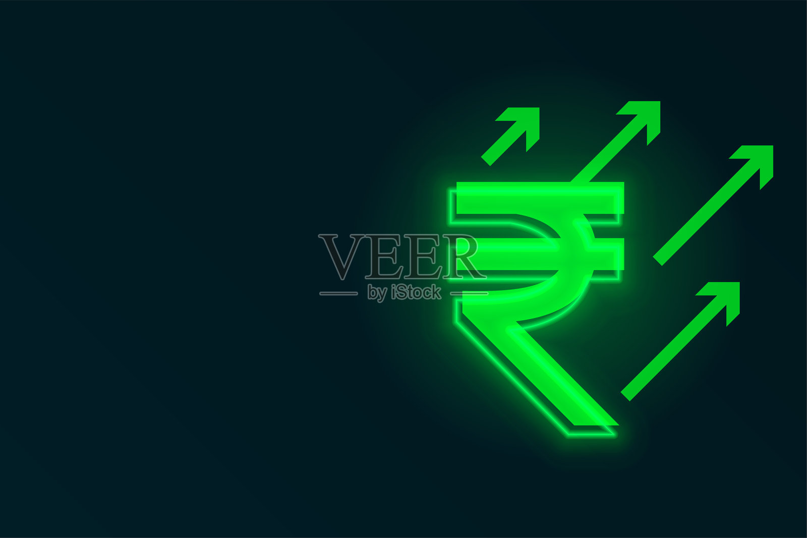 发光的印度数字货币标志横幅，市场概念上升插画图片素材