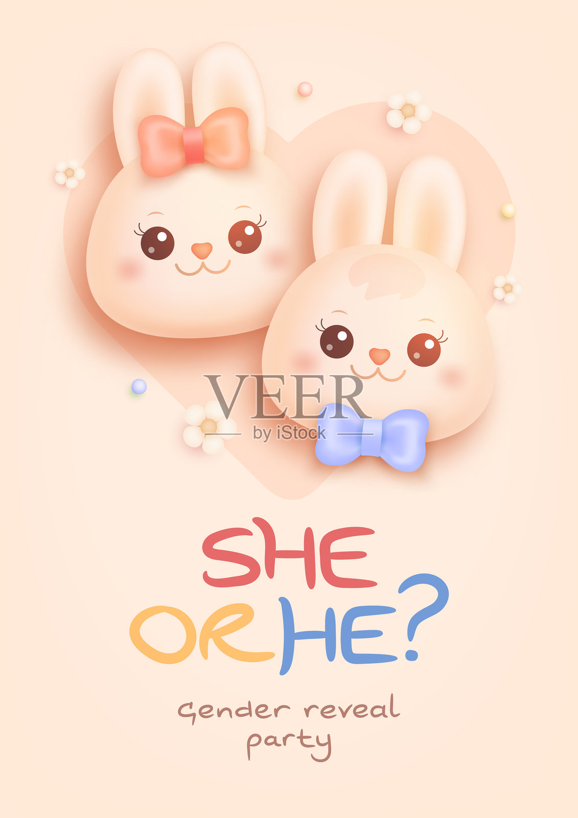 卡通性别揭晓邀请模板（男孩或女孩）插画图片素材