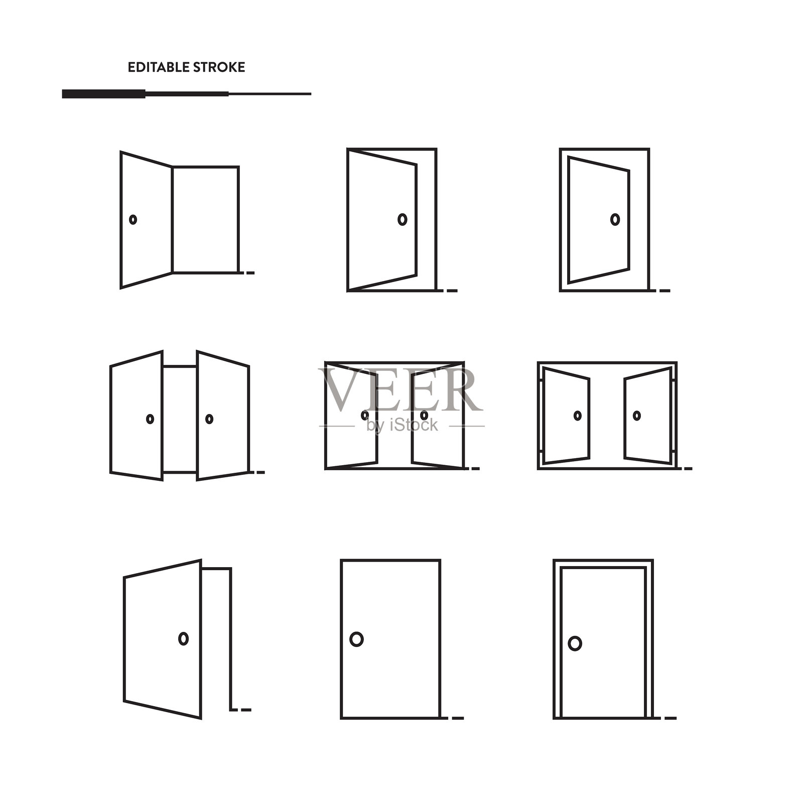 开关门图标集矢量设计。插画图片素材