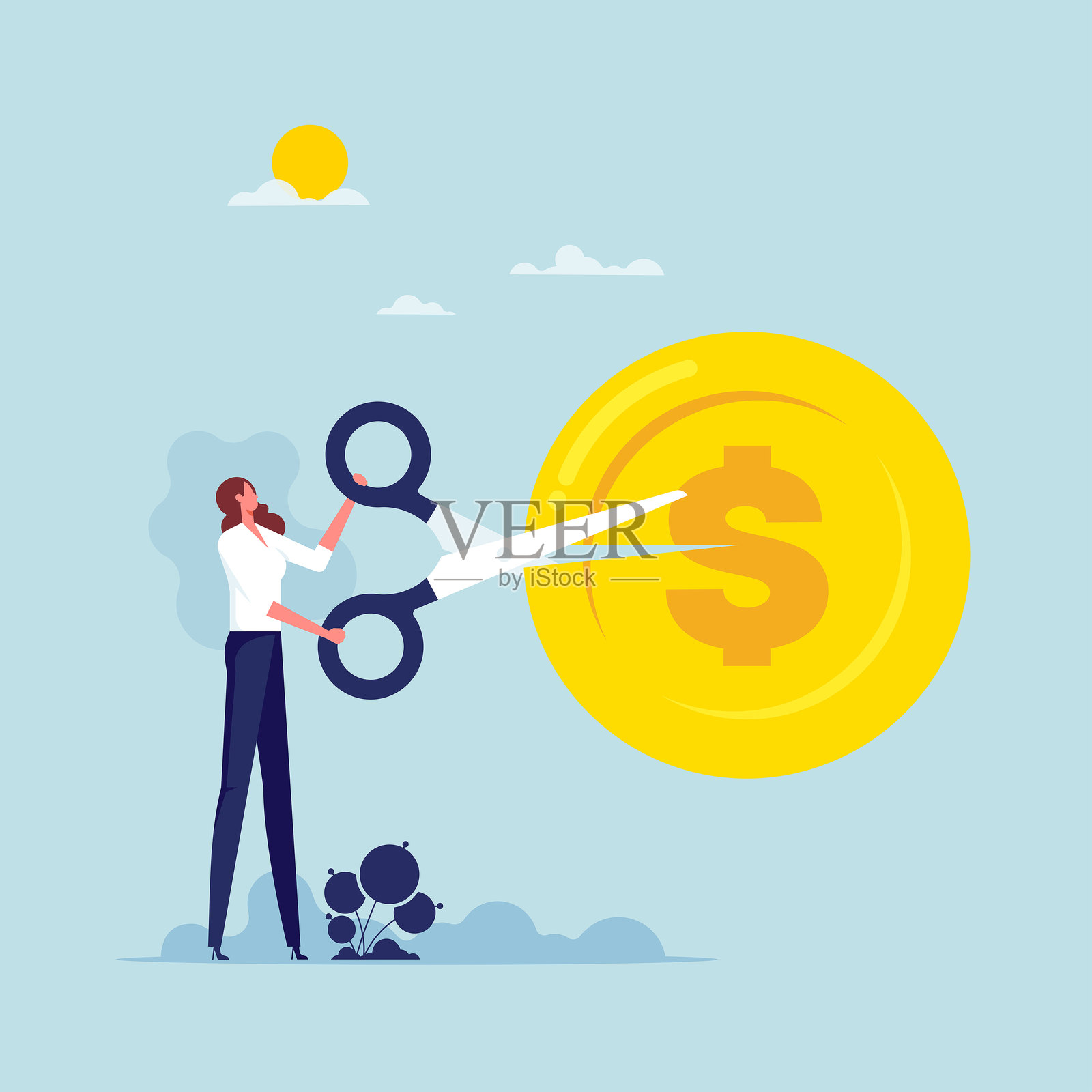 节省成本的想法，成本降低或减少开支的概念插画图片素材