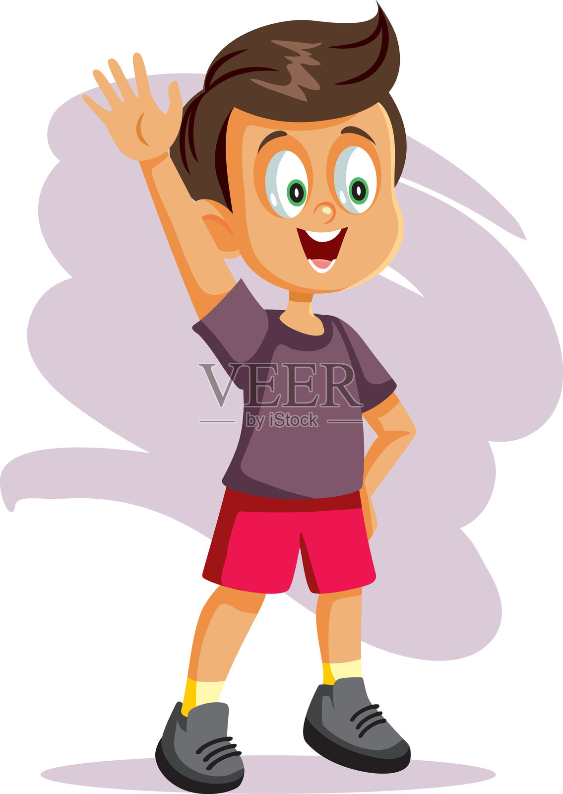 快乐的男孩挥手问好矢量卡通角色插画图片素材