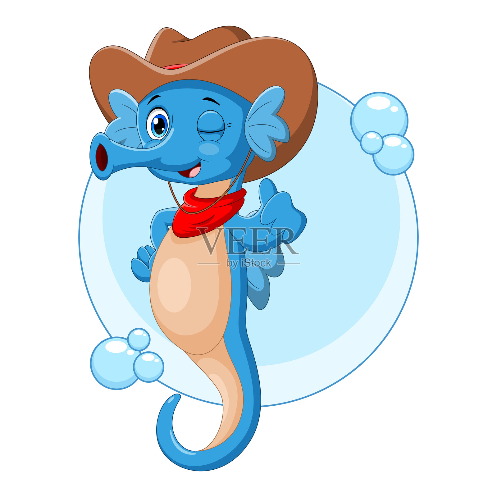 可爱卡通海马戴着帽子，背景为白色插画图片素材