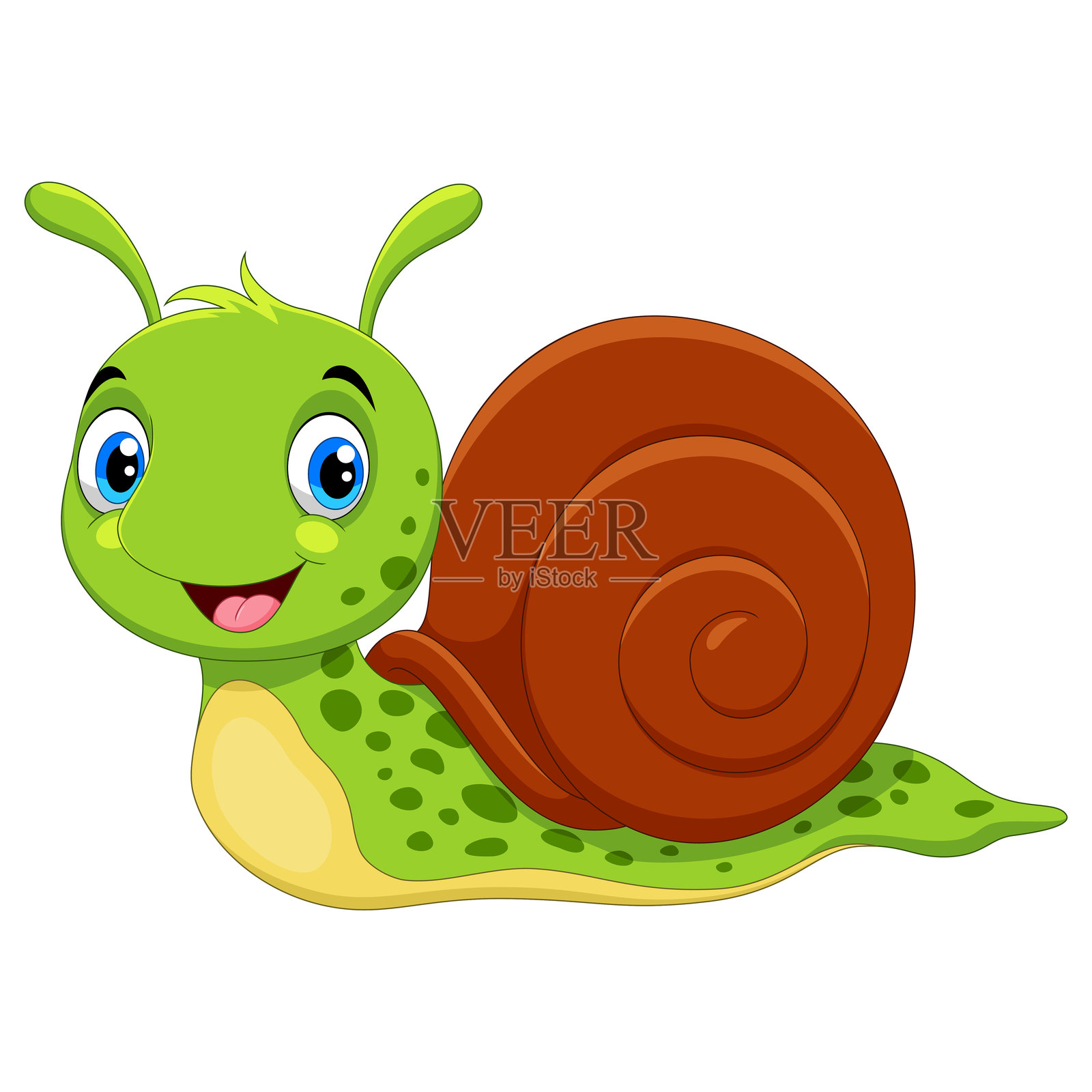 可爱蜗牛卡通插图，背景为白色插画图片素材