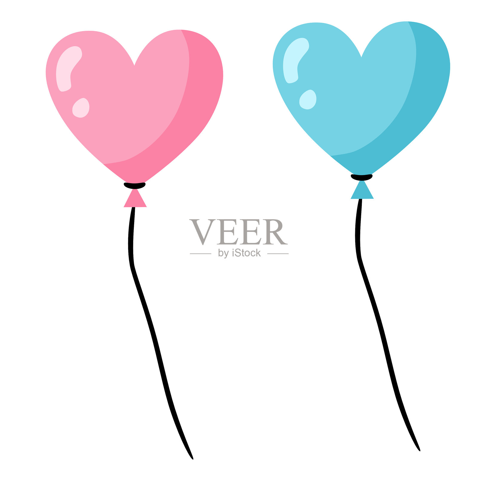 心形气球带着绳子飞向天空插画图片素材