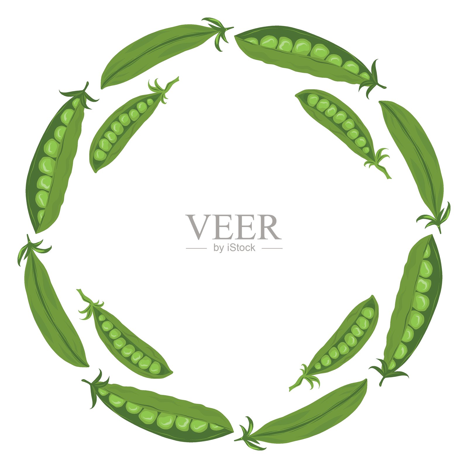 豌豆花环框架，豌豆圆形边框，豌豆环框插画图片素材