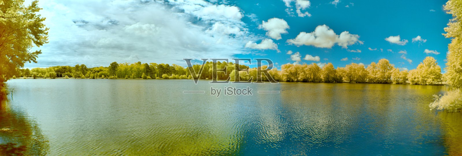 金色池塘在红外线下照片摄影图片