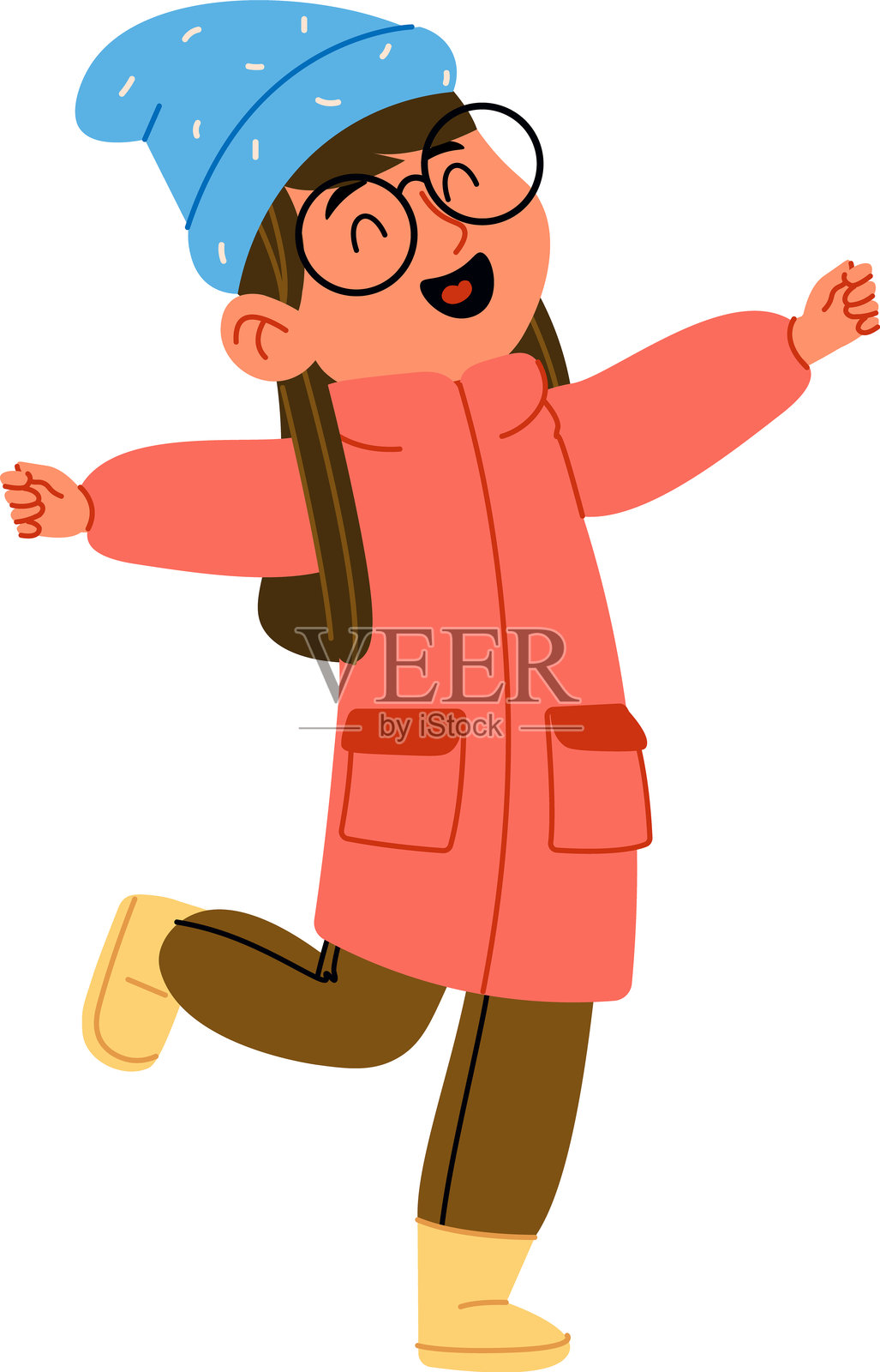 孩子们在户外装饰圣诞树插画图片素材