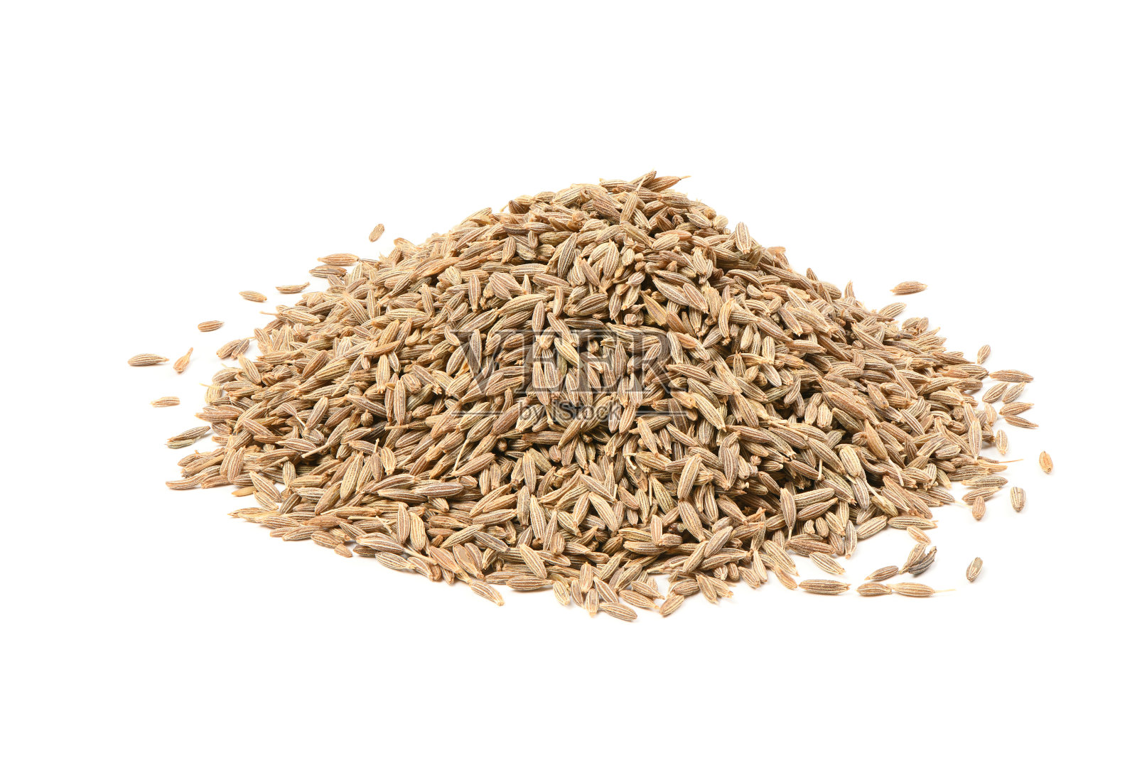 白色背景上的孜然或香料。正面视图。照片摄影图片