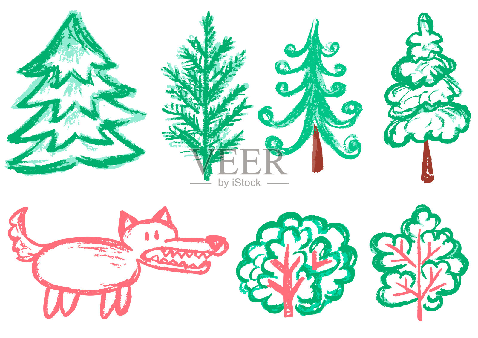 Children's drawing with wax crayons, pastels插画图片素材