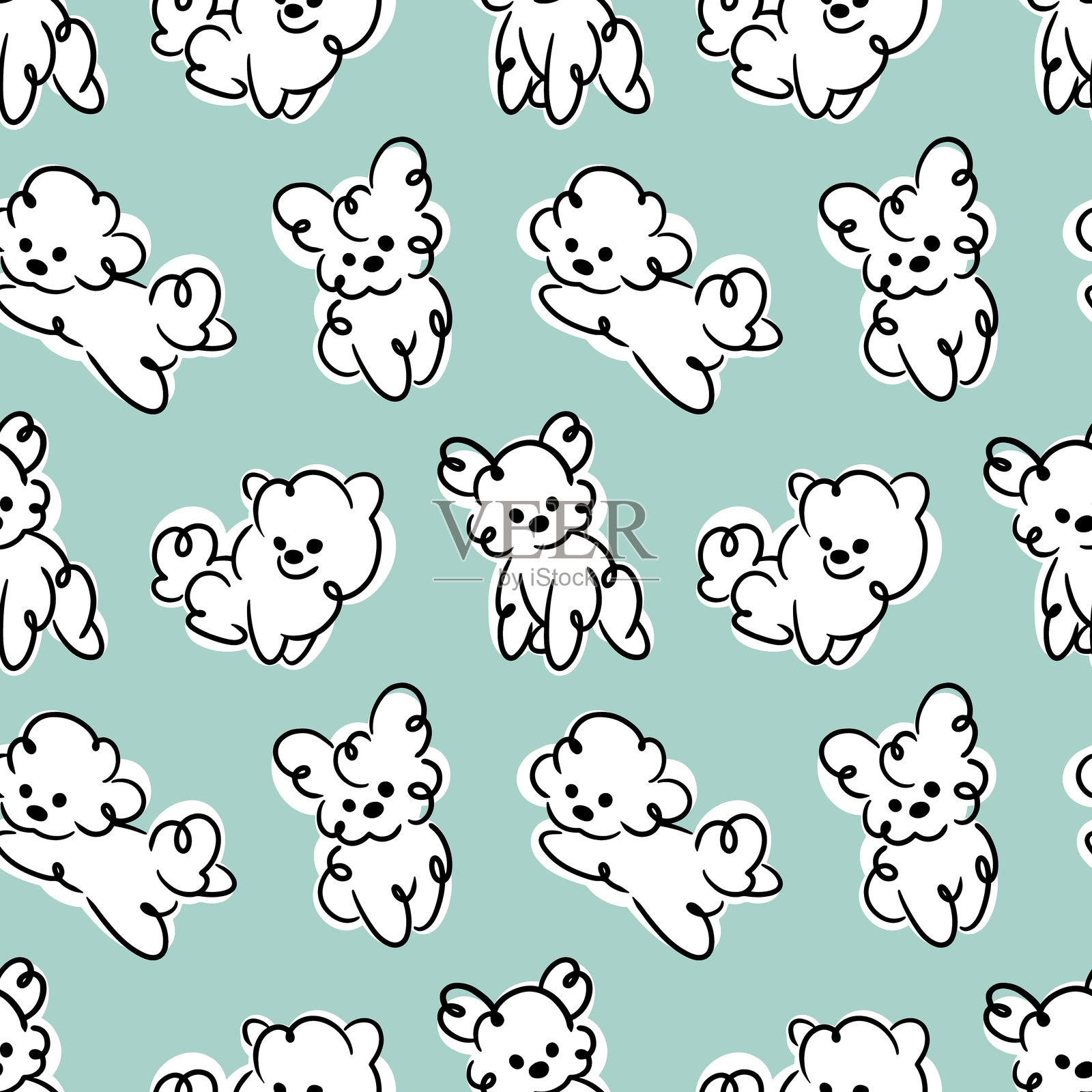 Cute doodles. Fluffy dog. Seamless pattern. Background design. Repeating print for fabric, wrapping paper, textile, wallpaper插画图片素材