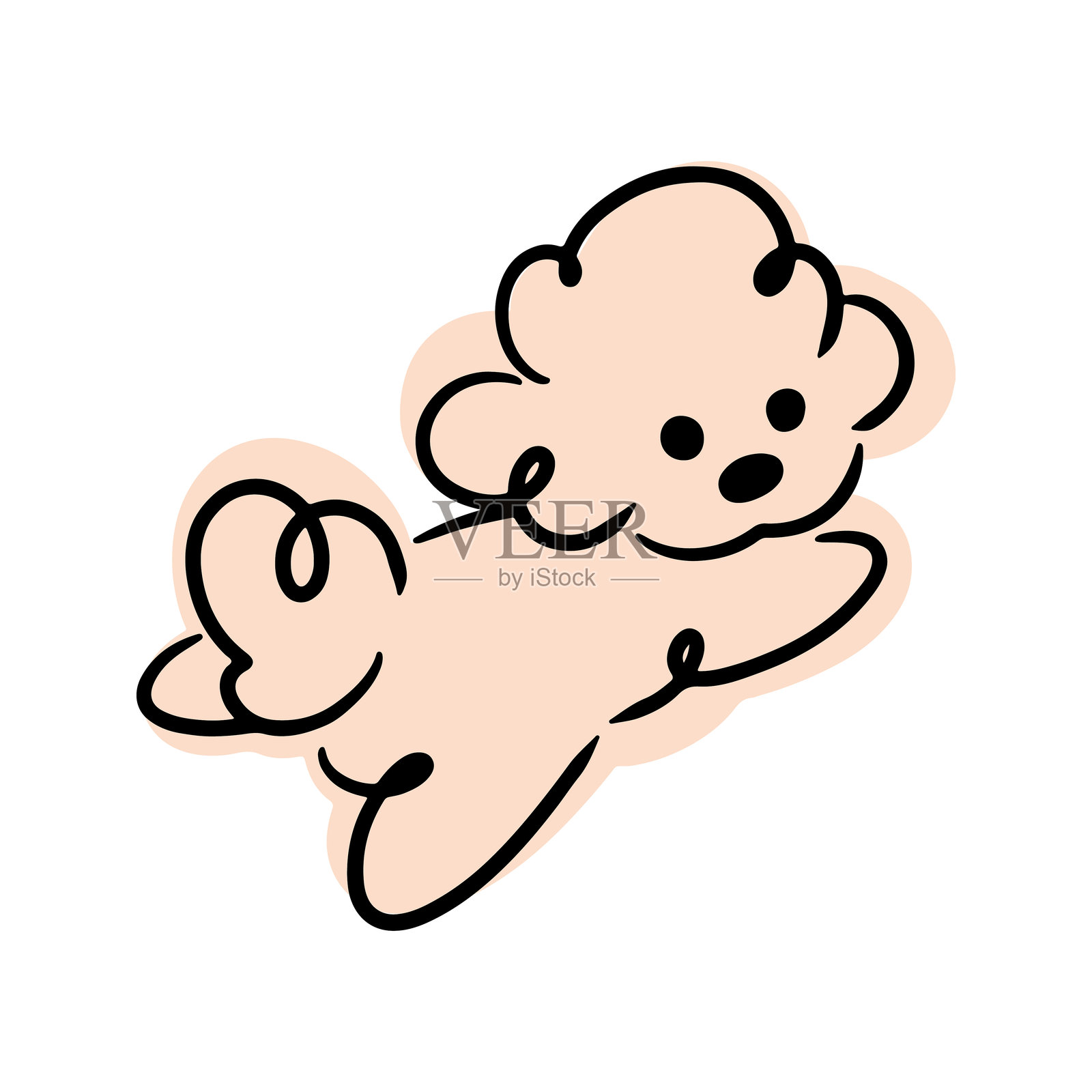 Cute doodles. Fluffy dog. Poodle, lapdog, spitz. Minimalistic illustration, children's print.插画图片素材