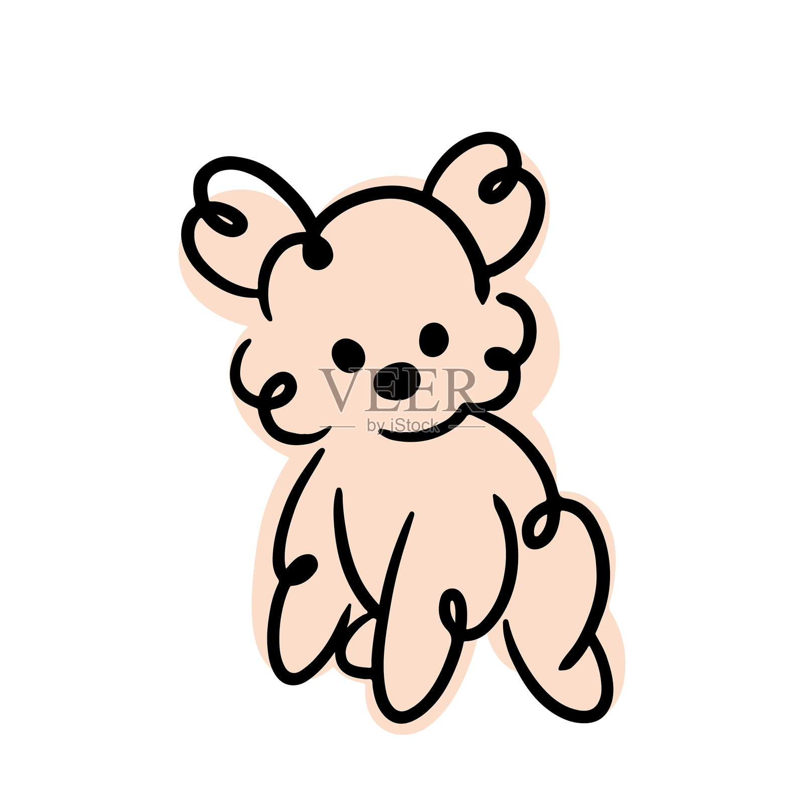 Cute doodles. Fluffy dog. Poodle, lapdog, spitz. Minimalistic illustration, children's print.插画图片素材