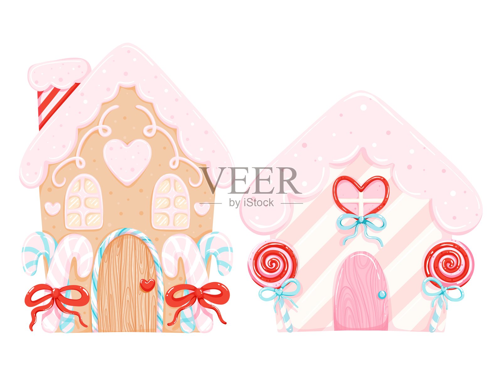 Adorable Christmas Gingerbread House Set with Colorful Candy Decorations and Festive Details插画图片素材