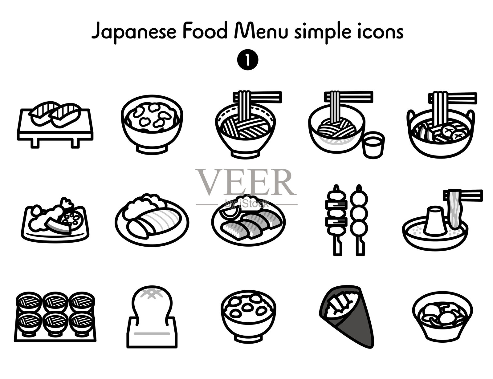 各种日本料理图标的集合插画图片素材