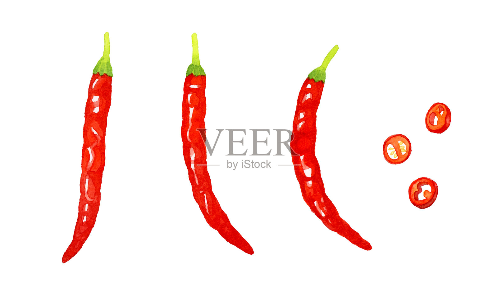 红辣椒套装。手绘水彩蔬菜和调味品插图。插画图片素材